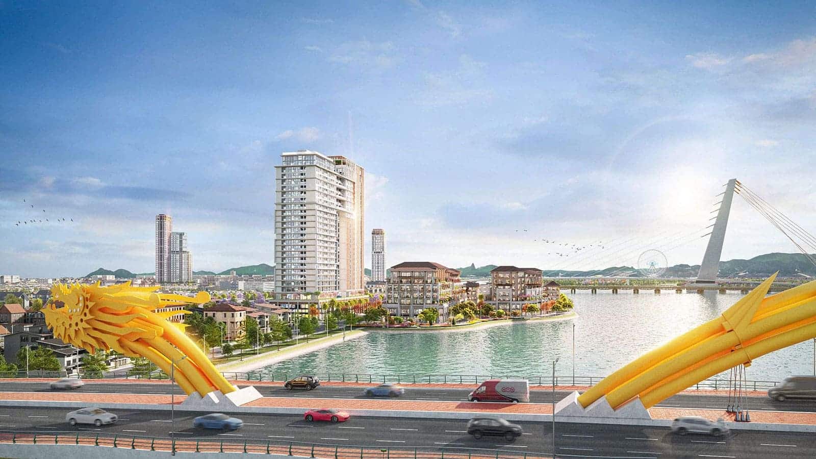 Sun Ponte Residence nằm giữa Cầu Rồng và Cầu Trần Thị Lý.