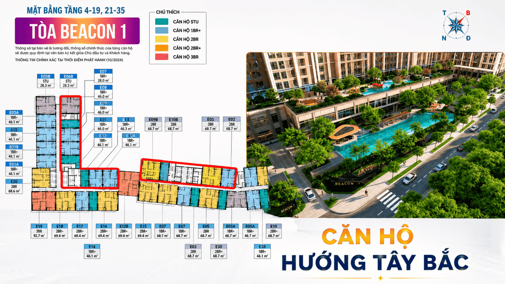 Tòa Beacon hướng Tây Bắc sở hữu thiết kế thông minh giúp đón trọn ánh sáng tự nhiên, mang lại lợi ích về tầm nhìn đô thị lung linh và vượng khí.