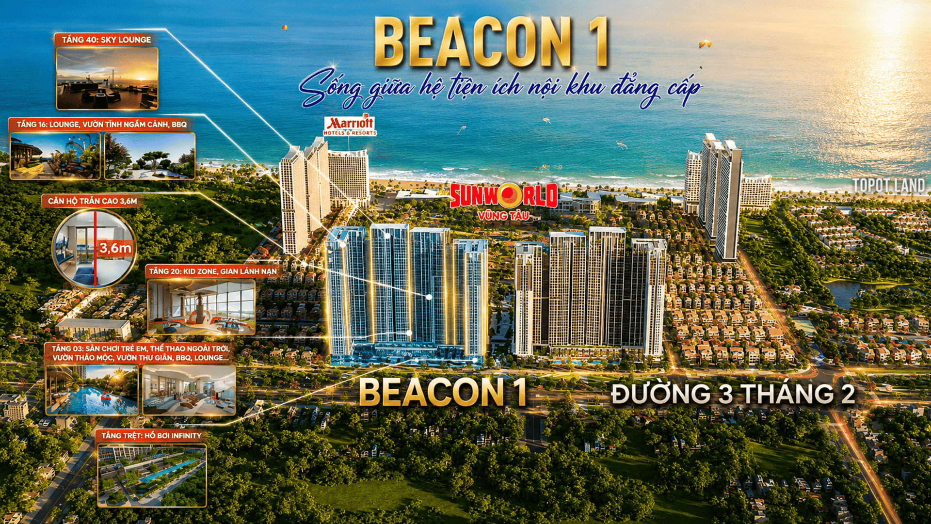 Phân khu căn hộ cao cấp Sun Group Vũng Tàu được thiết kế theo kiến trúc xanh hiện đại, mang đến không gian sống thượng lưu với tầm nhìn trực diện panorama ôm trọn toàn cảnh đại dương mênh mông. biểu tượng kiến trúc kiêu hãnh tỏa sáng giữa lòng đô thị biển, mở ra tầm nhìn đại dương vô cực và nâng tầm vị thế chủ nhân.