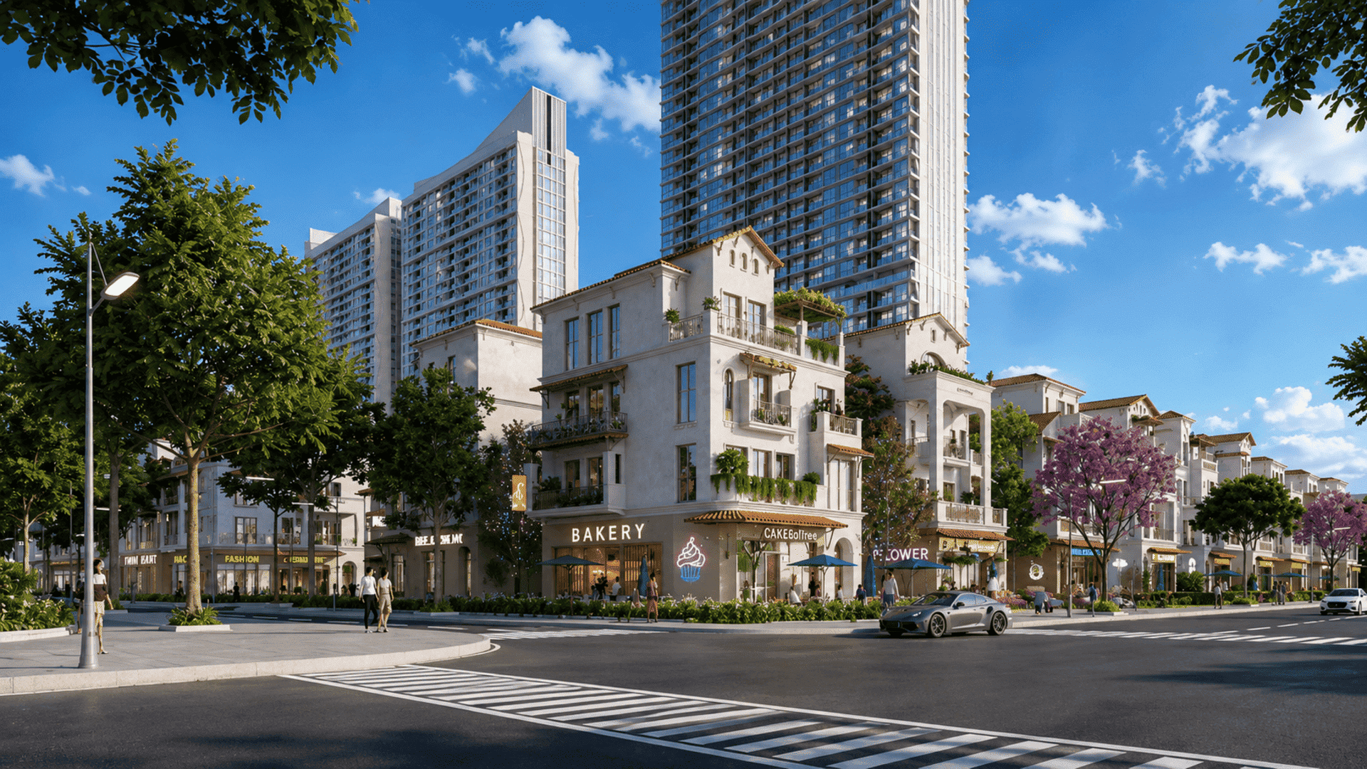 Phối cảnh tuyến nhà phố thương mại shophouse Sun Group Vũng Tàu quy tụ hàng loạt thương hiệu quốc tế, hứa hẹn trở thành tâm điểm mua sắm, giải trí và ẩm thực sầm uất đêm ngày tại thành phố biển.